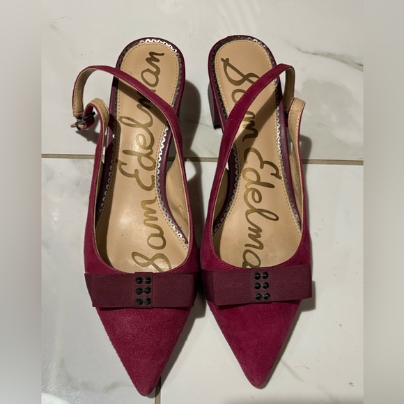 Sam Edelman Shoes - Sam Edelman Burgundy Suede Slingback Heels with Grosgrain Bow Details